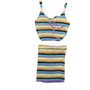 5/$25 Crochet Matching Set Skirt Tank Colorful Rainbow Boho Festival